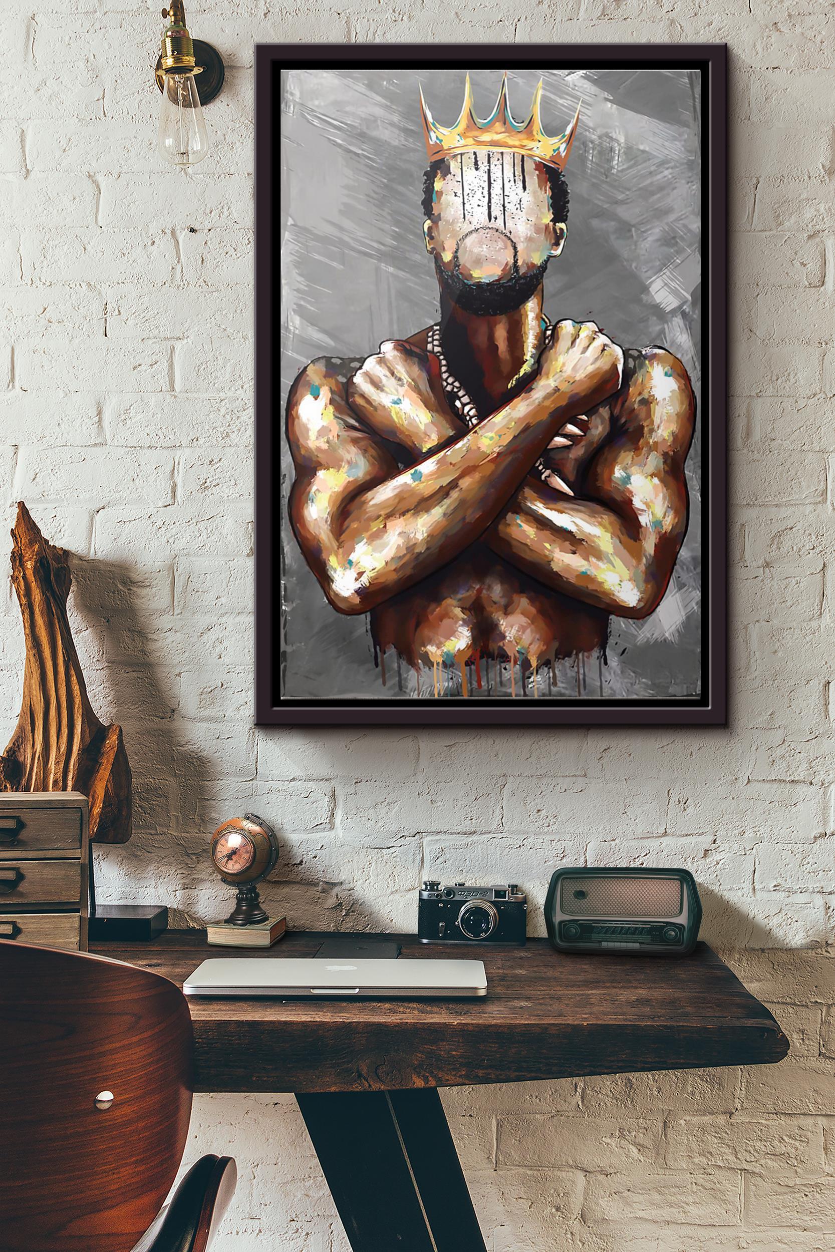 Black King Poster Framed Matte Canvas