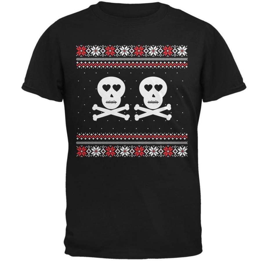 Skull and Crossbones Lovers Ugly Christmas Sweater Black Adult T-Shirt