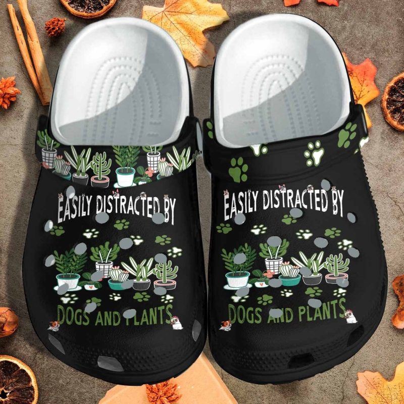 Dogs And Plants Shoes Clogs Gift For Boy Girl – Easily Distracted By Dog Custom Shoes Clogs