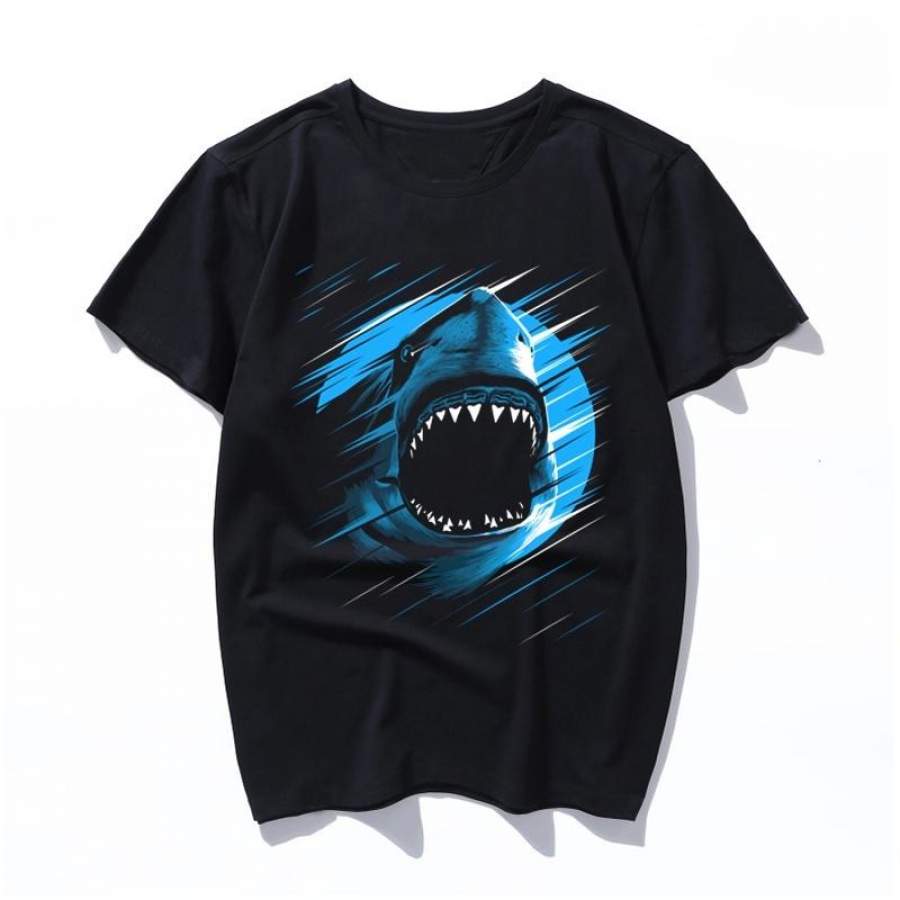 shark moon lines summer large size loose casual male short sleeve cartoon art letter print female tops fashion Harajuku new T-shirt