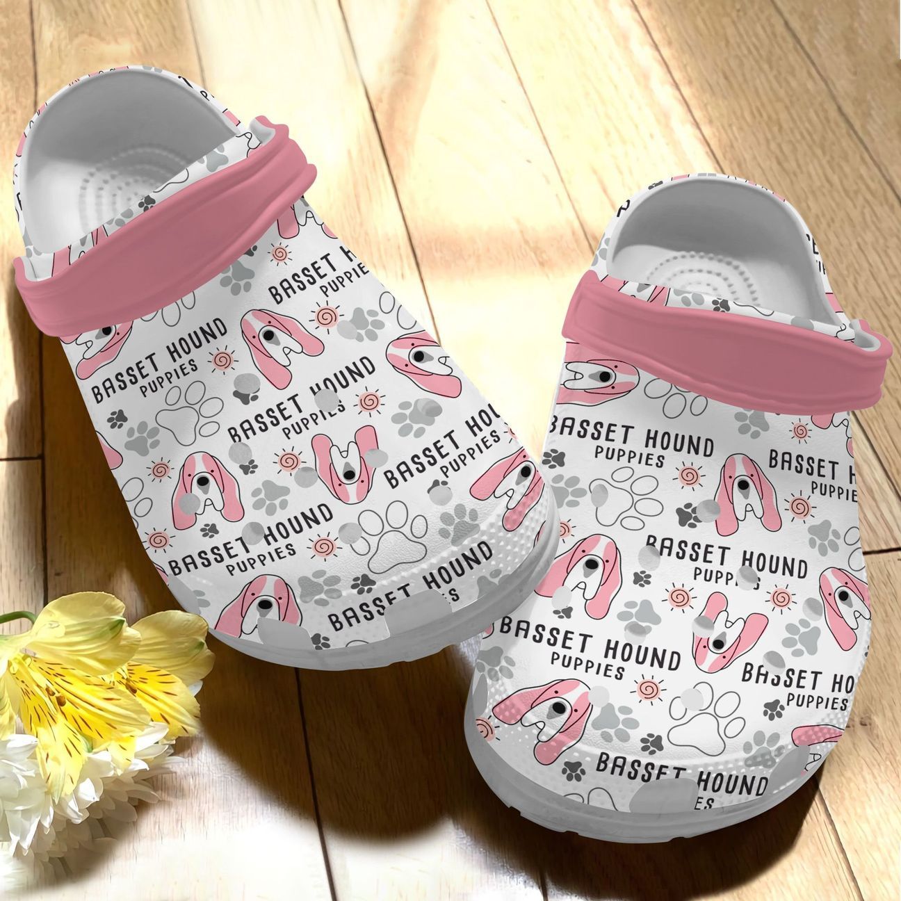 Basset Hound Personalized Clog, Custom Name, Text Puppies Basset Hound, Fashion Style For Women, Men, Kid, Print 3D