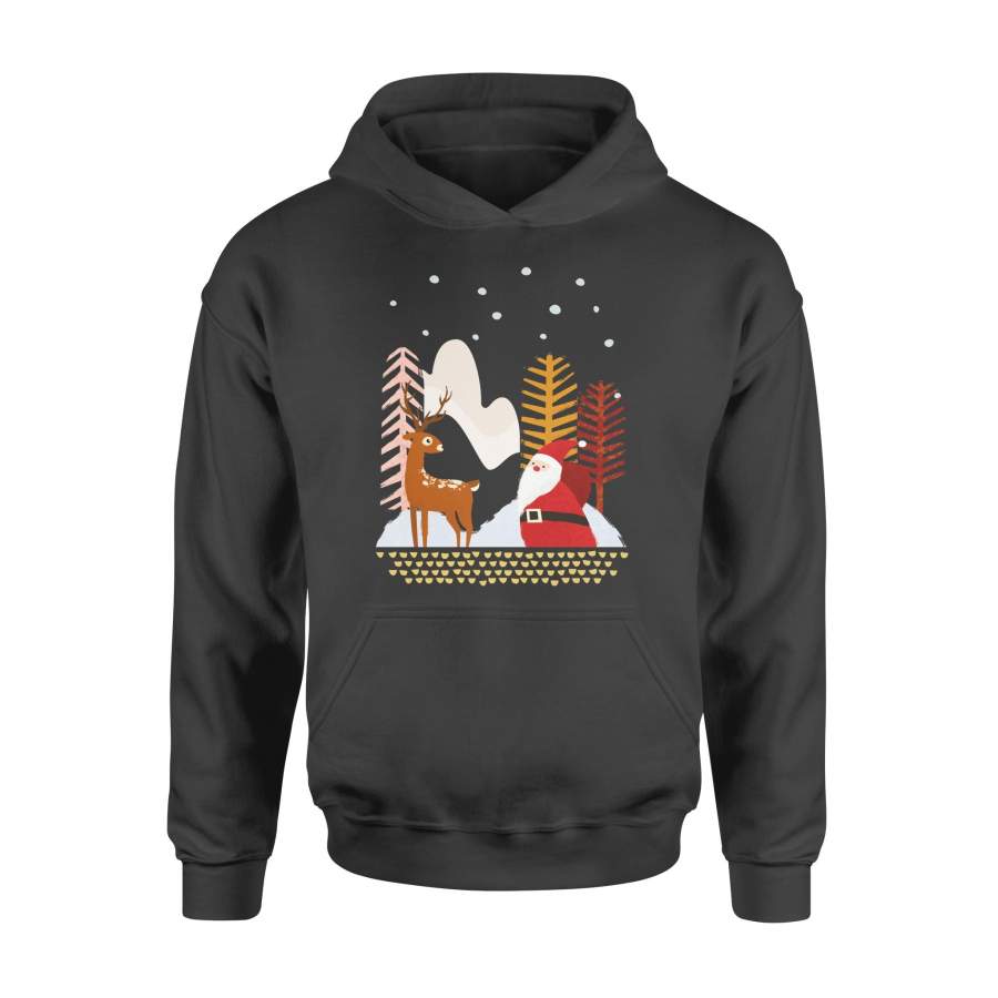 Christmas Gift Idea Santa Claus And Reindeer In The Pine Forest – Standard Hoodie