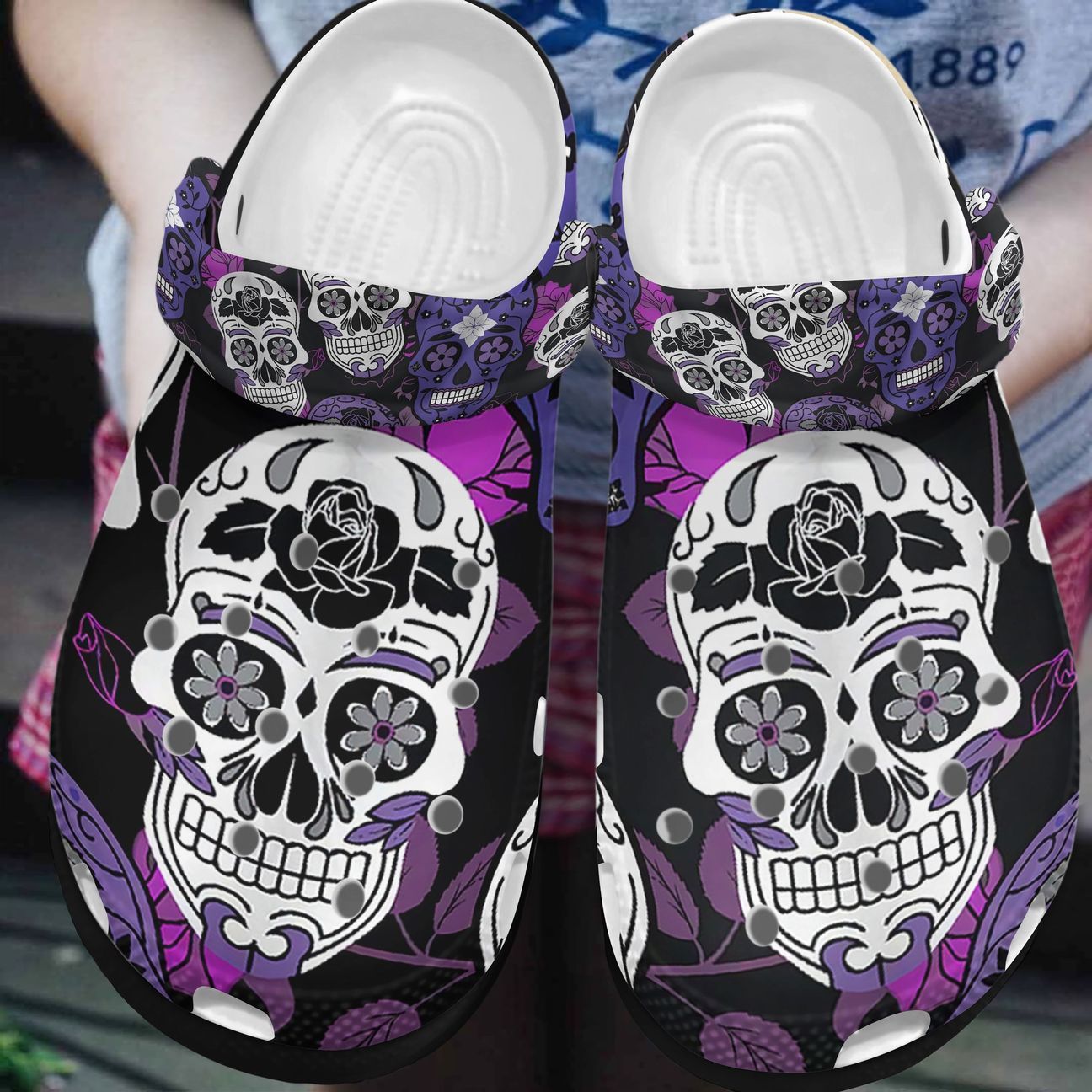 Skull Personalized Clog, Custom Name, Text, Color, Number Fashion Style For Women, Men, Kid, Print 3D Cute Skull Flower