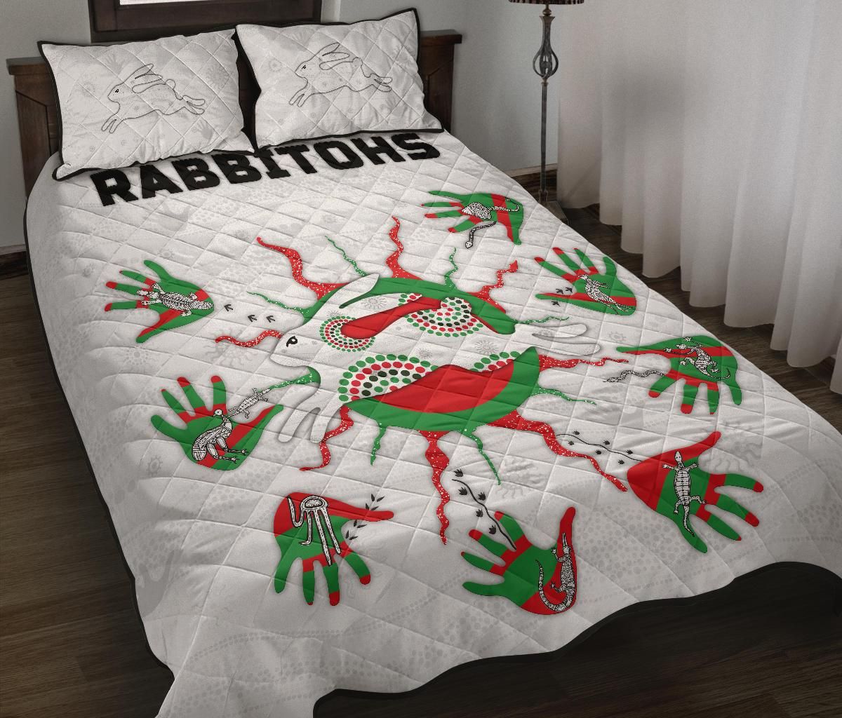 Rabbitohs Indigenous Quilt Bed Set Animals Aboriginal TH5