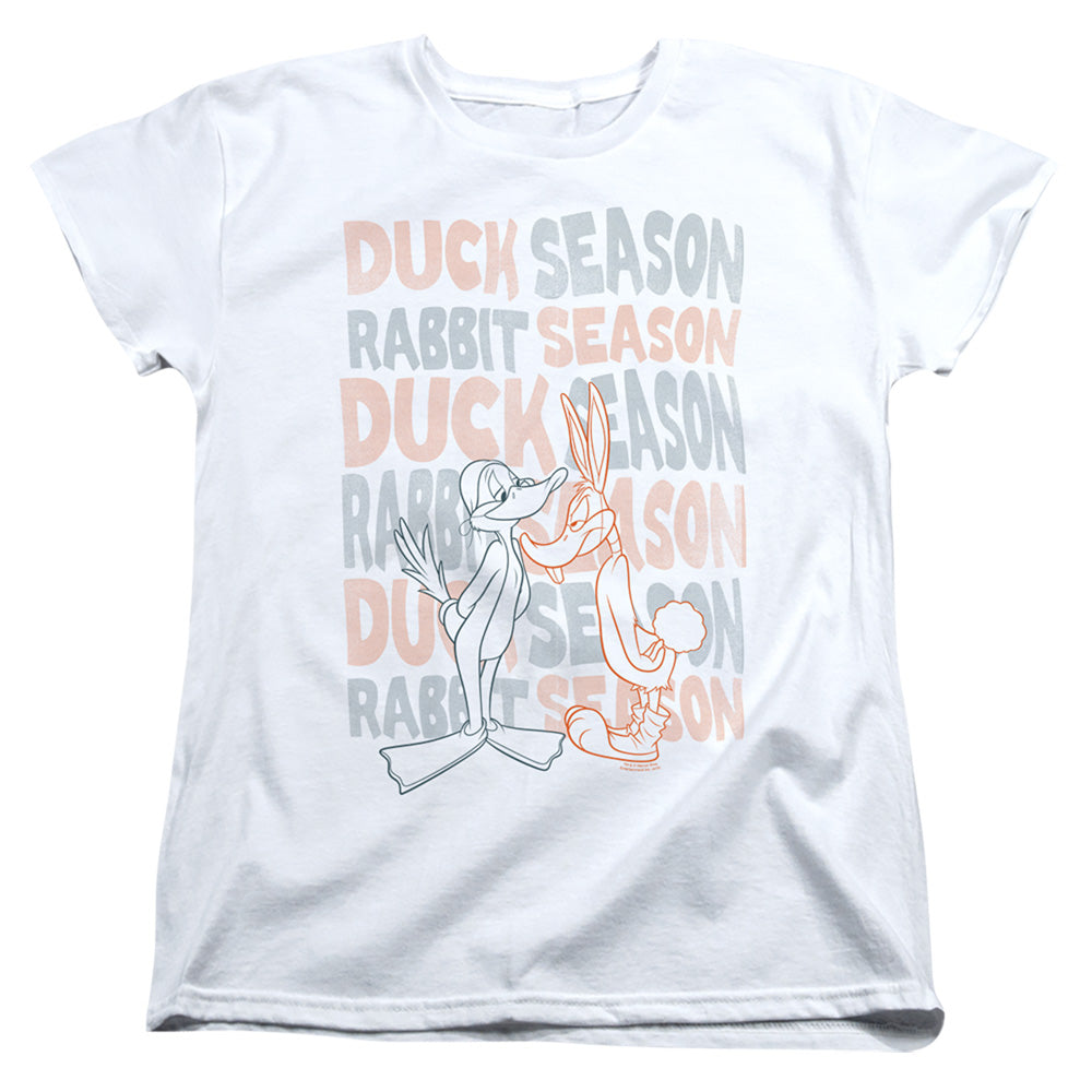 Looney Tunes Duck Season Rabbit Season Womens T Shirt White