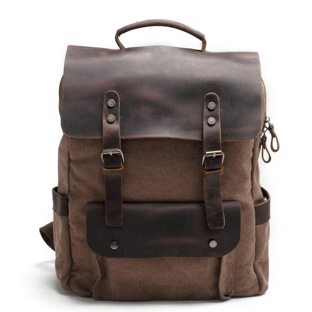 Multifunction Men’s Vintage Canvas Leather Wearproof Travel Backpack