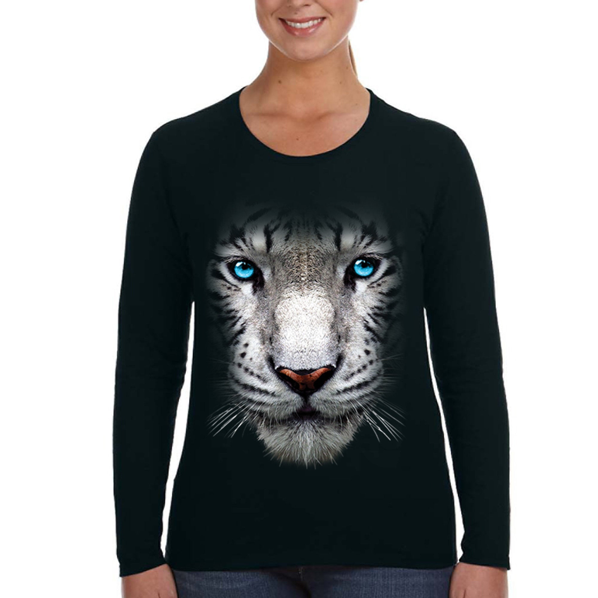 Xtrafly Apparel Women’S White Tiger Snow Cat Zoo Lion Animal Long Sleeve T-Shirt