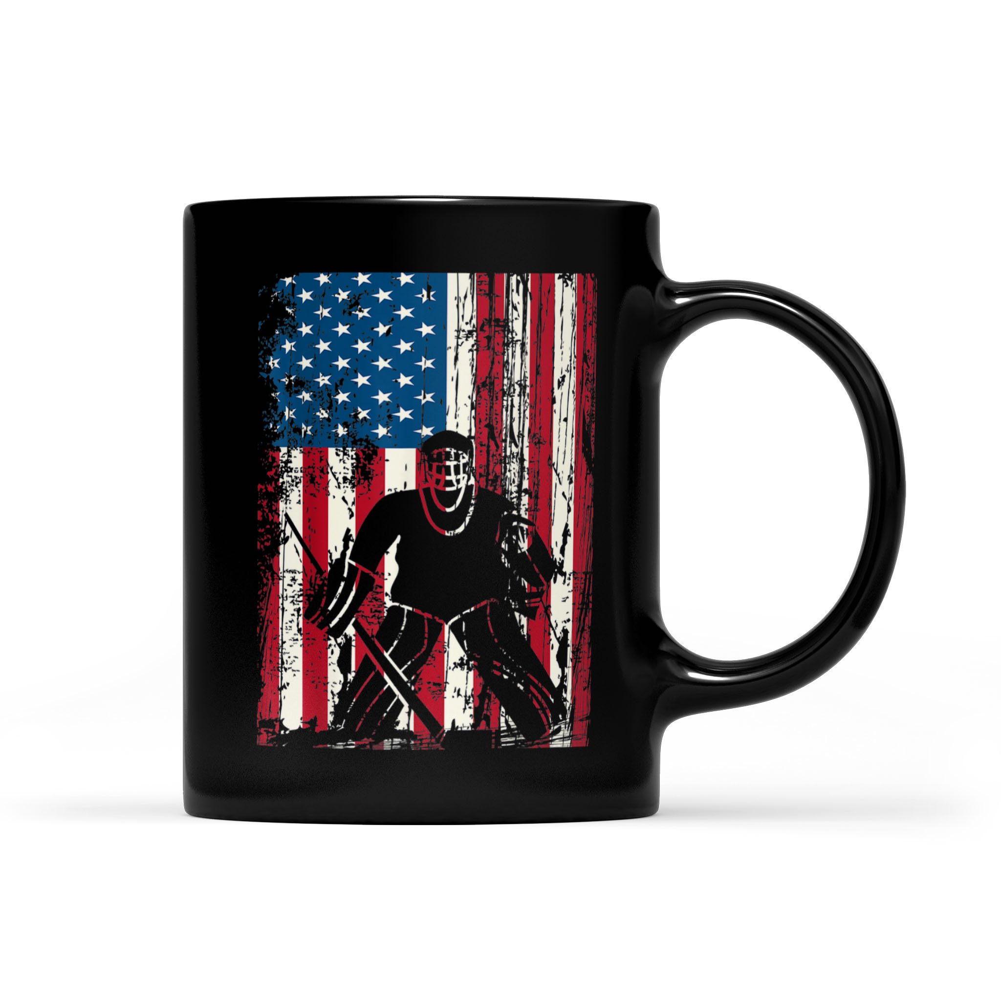 Vintage USA American Flag Ice Hockey Goalie 4th of July Gift – Black Mug