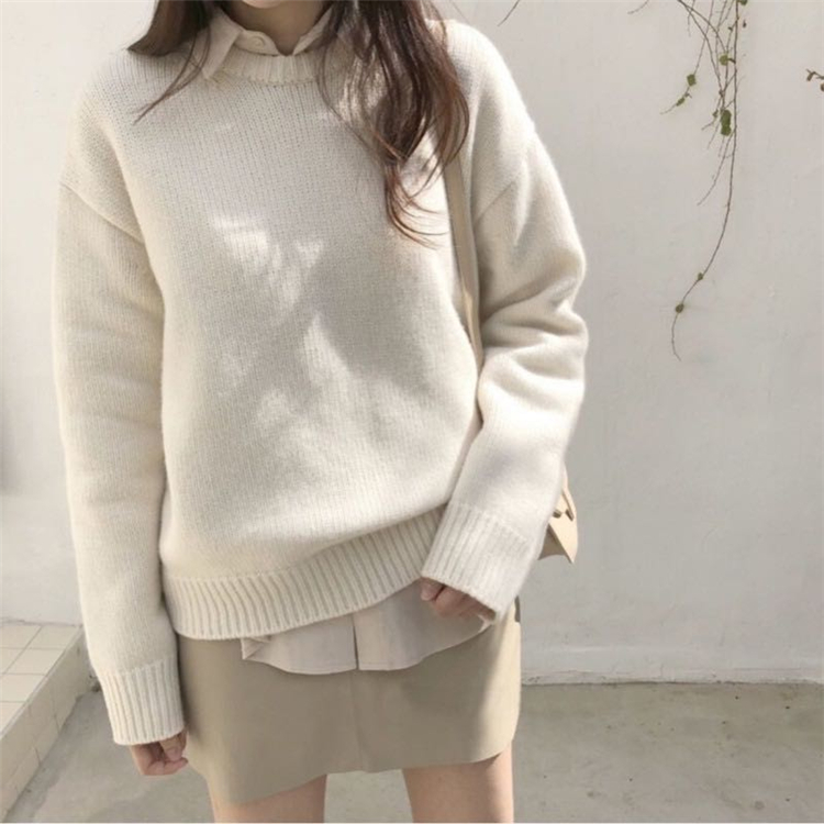 Syiwidii Sweaters Women Fall Winter 2021 Korean Fashion Pullovers O Neck Long Sleeve Harajuku Loose Knitting Jumper Purple White alx