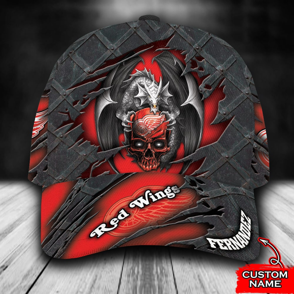 Personalized Detroit Red Wings Dragon Skull All Over Print 3D Baseball Cap – Red