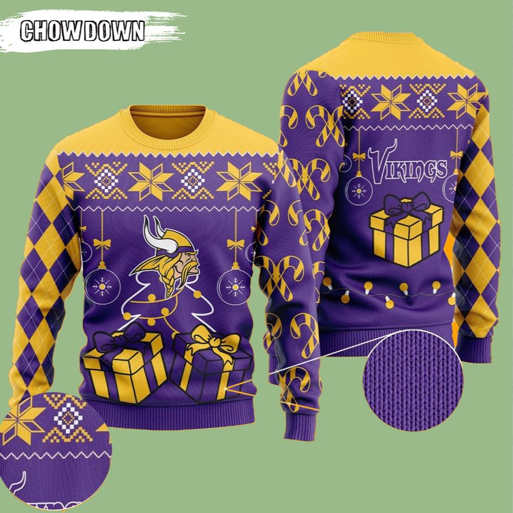 Funny Minnesota Vikings Gift For Fan Ugly Wool Sweater Christmas Holiday Xmas Party