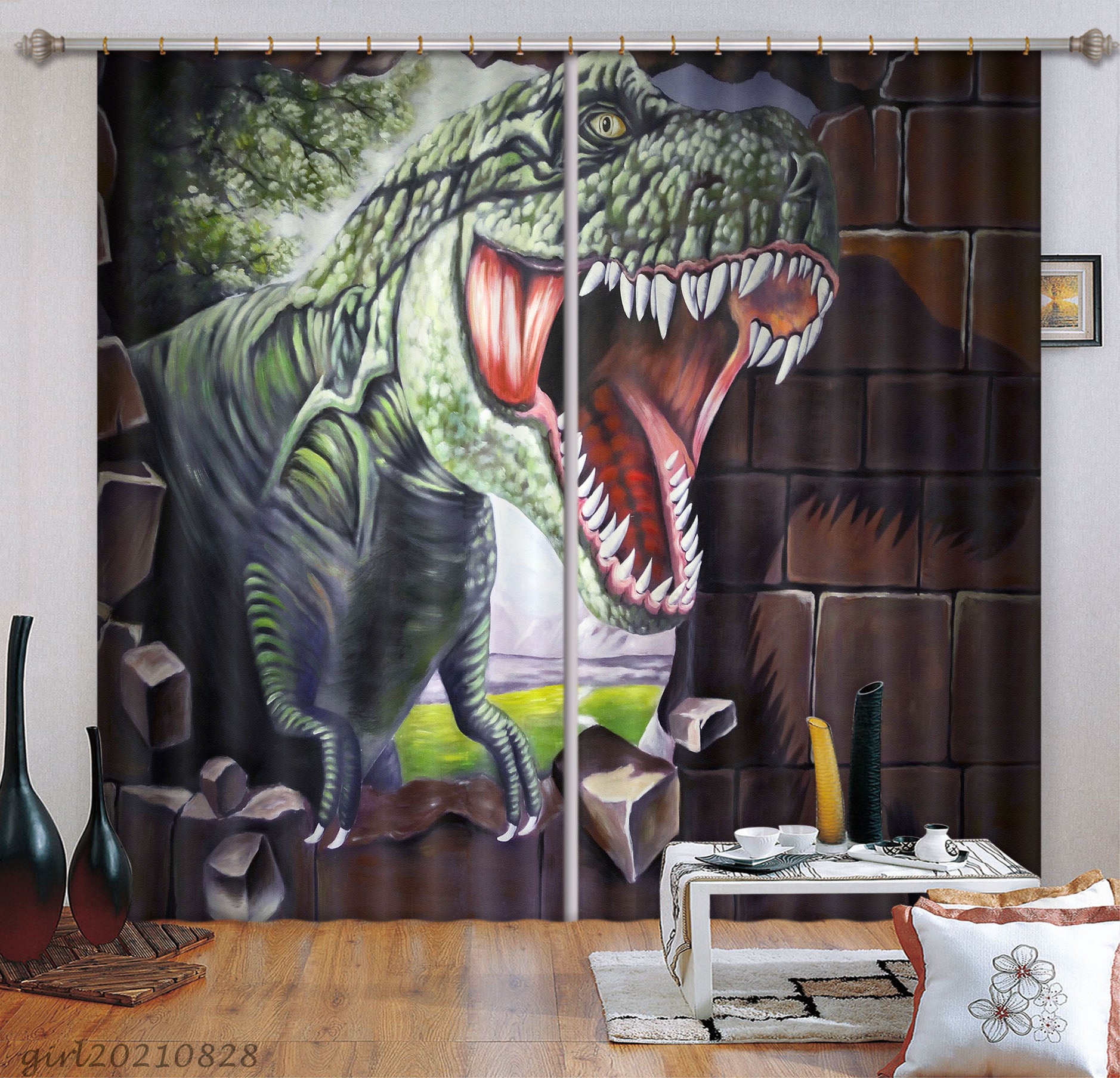 3D Animal Dinosaur Curtains And Drapes Lqh 94