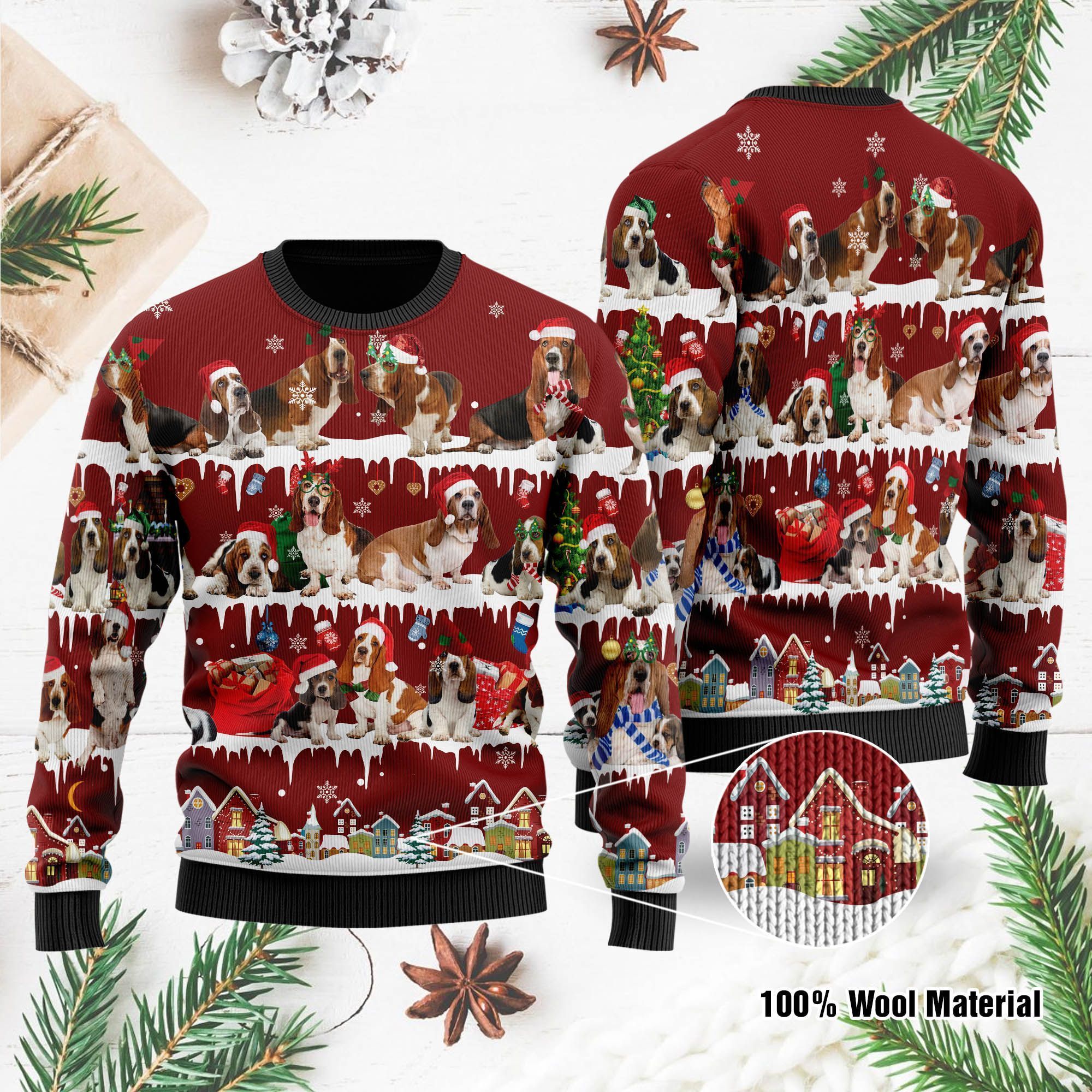 Basset Hound Ugly Christmas Sweater For Basset Hound Lovers On National Ugly Sweater Day And Christmas Time