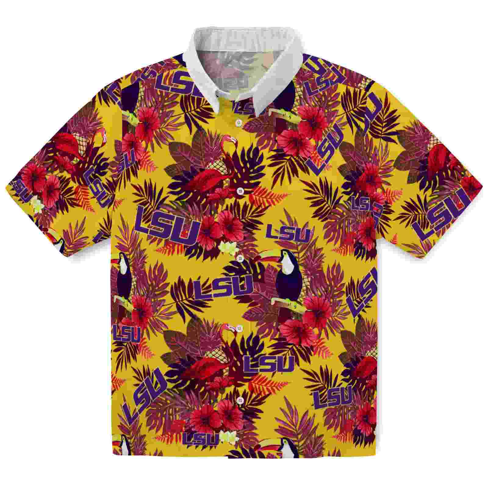 Lsu Tigers Floral Toucan Purple Red Hawaiian Shirt
