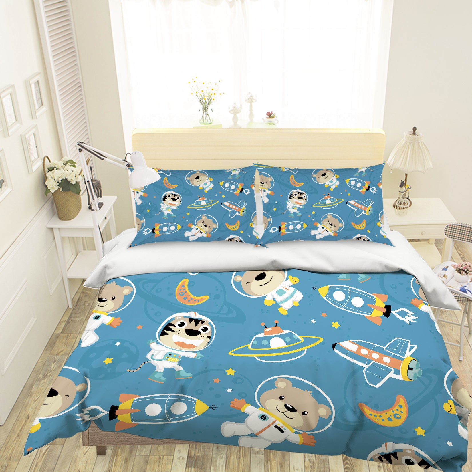 3D Cartoon Animal Astronaut Quilt Cover Set Bedding Set Pillowcases 88