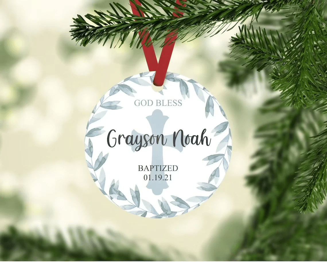 [Personalized Name & Number] Baptism Ornament, Baptism Ornament For Him, Baptism Keepsake, Christening Ornament, Christmas Tree Decoration, Christmas Home Decor 3