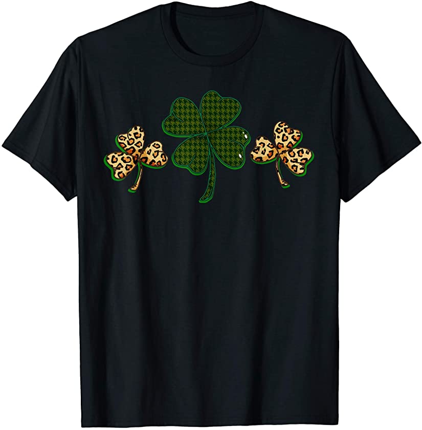 St Patricks Day Gift Shamrock Clover Leopard Plaid T-Shirt