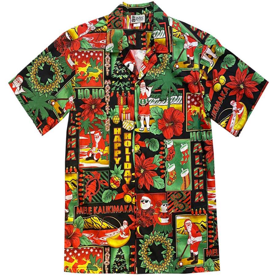 Aloha Christmas Traditions Black Hawaiian Shirt