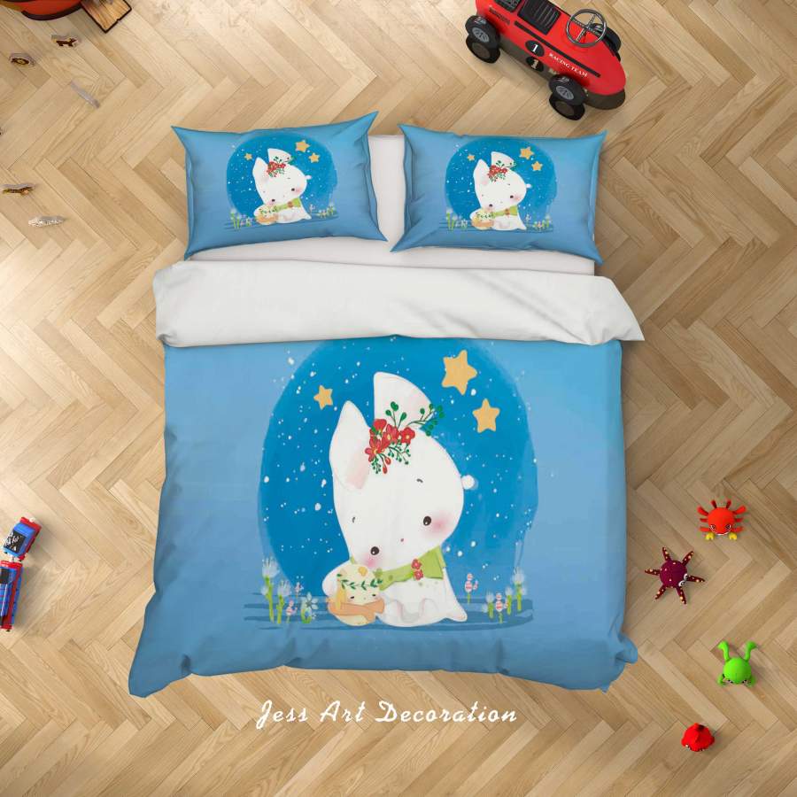 3D Blue Rabbit Quilt Cover Set Bedding Set Duvet Cover Pillowcases SF96