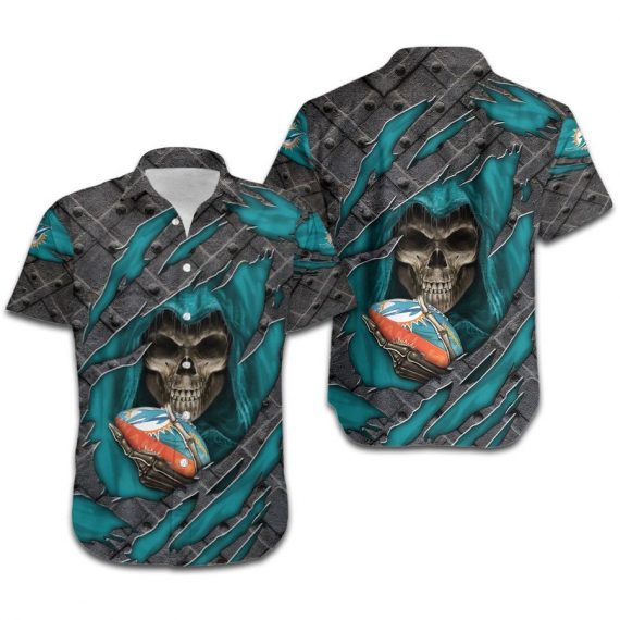 Gift For Husband Gift For Dad Miami Dolphins Skull Cracked Metal Hawaiian Shirt Mh91