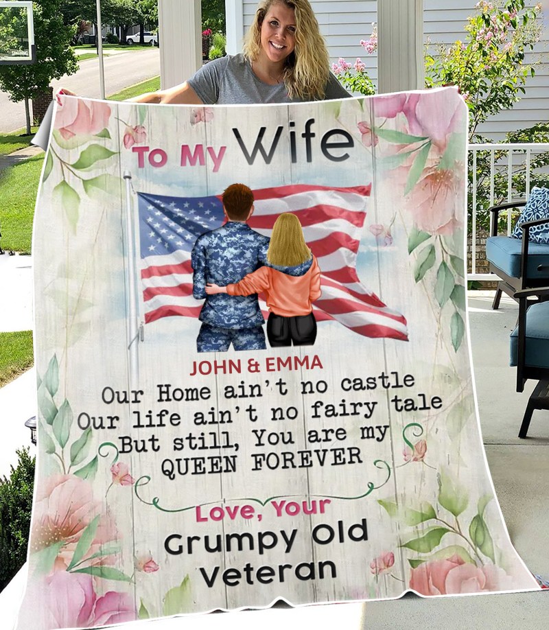 Personalized Custom To My Veteran’S Wife Fleece Blanket, Gift Idea For Veteran’S Wife/ Gift For Her/ Valentine’S Day Gift