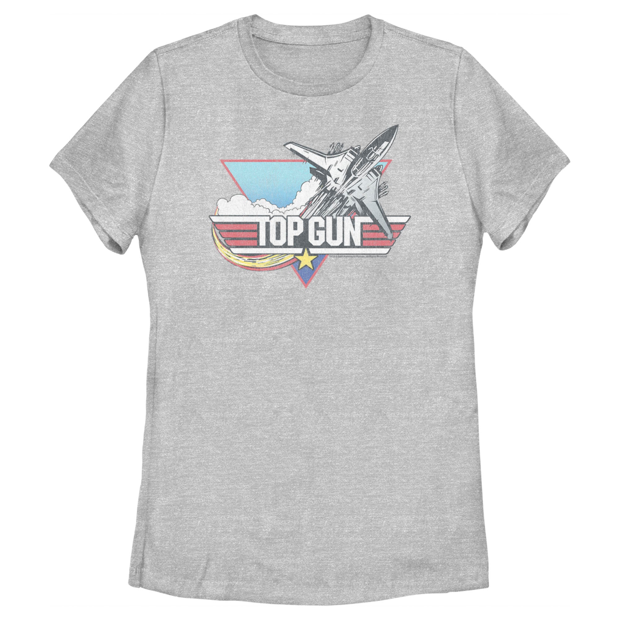 Women’S Top Gun Distressed Fighter Jet Logo T-Shirt