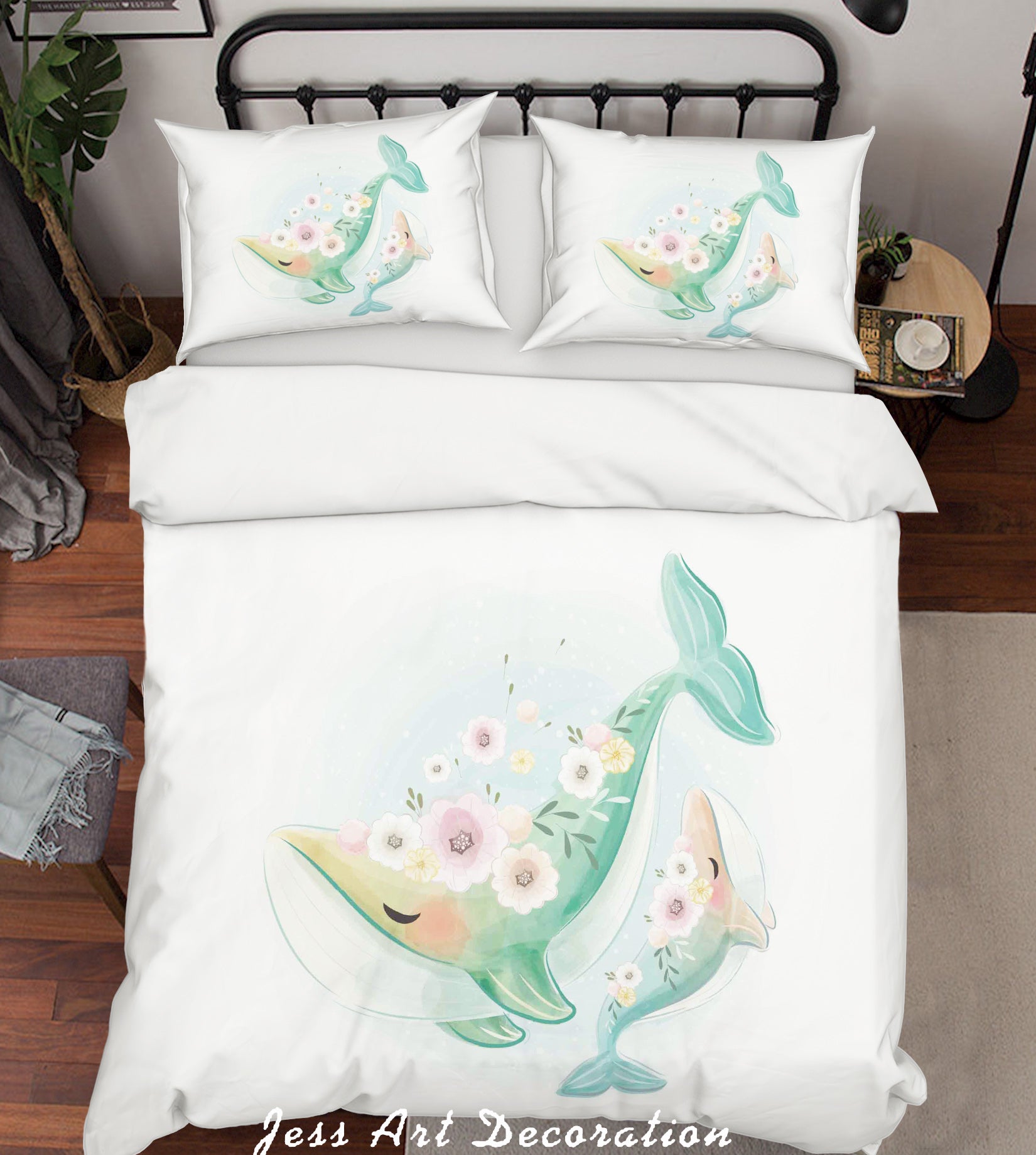 3D Whale Floral Quilt Cover Set Bedding Set Duvet Cover Pillowcases Sf114