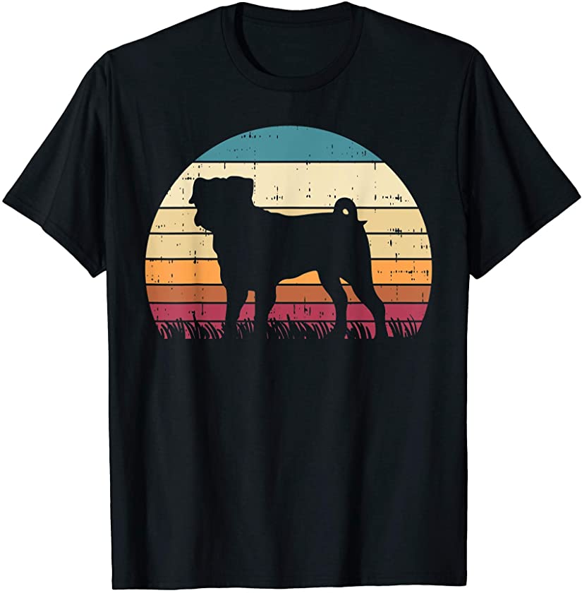 Pug Silhouette Sunset Retro Animal Pet Dog Lover Owner Gift T-Shirt