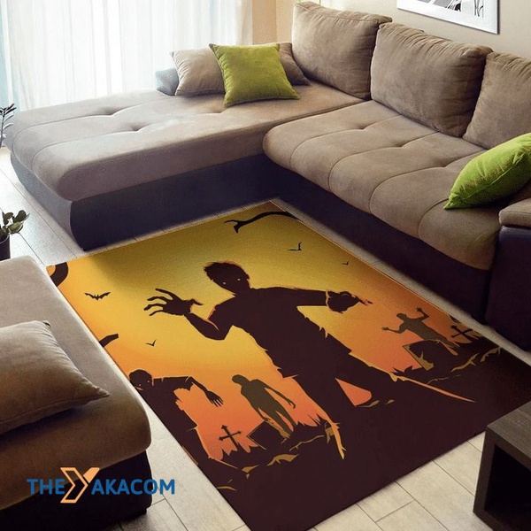 Walking Zombie In The Halloween Patterns Rectangle Area Rug Floor Decor