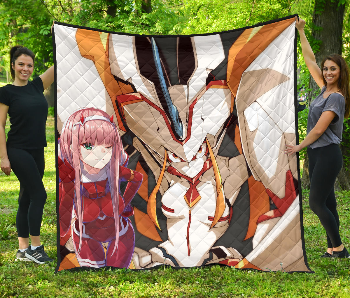 Darling In The Franxx Anime Premium Quilt | Cute Zero Two Red Bodysuit And Strelizia Quilt Blanket