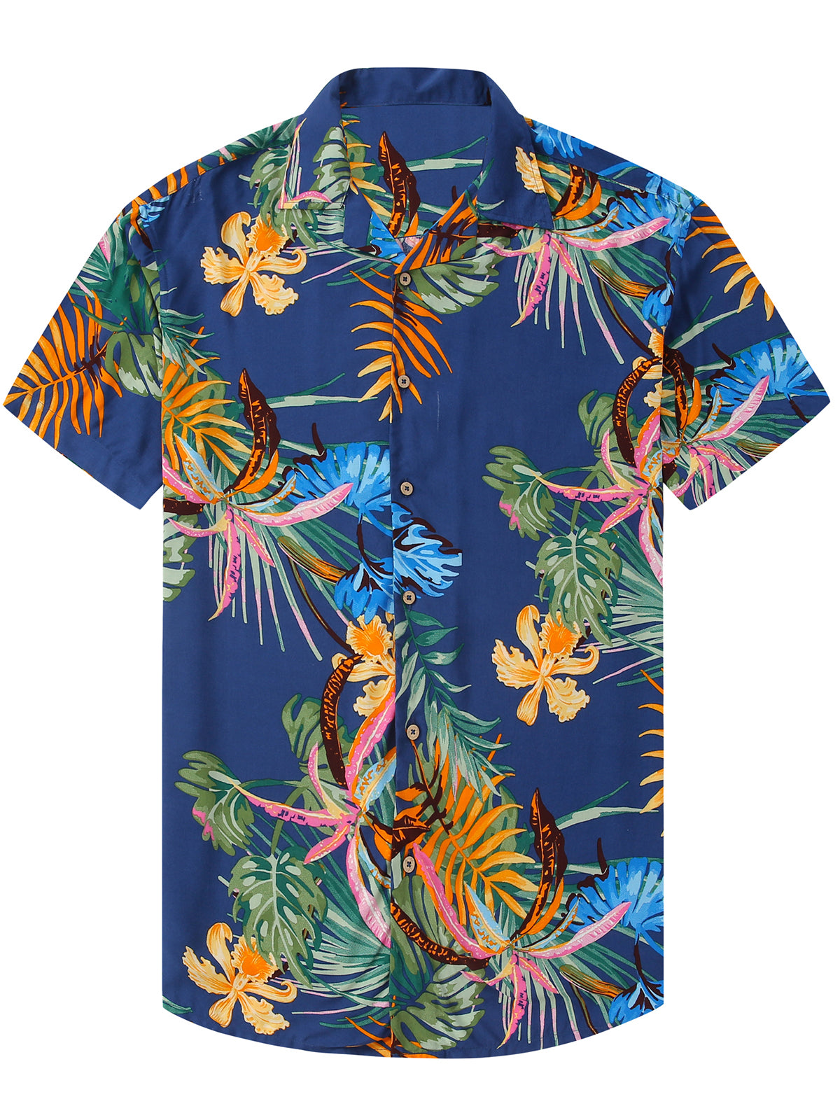 Floral Leaf Print Beach Blue Hawaii Short Sleeve Aloha Shirt Ha144