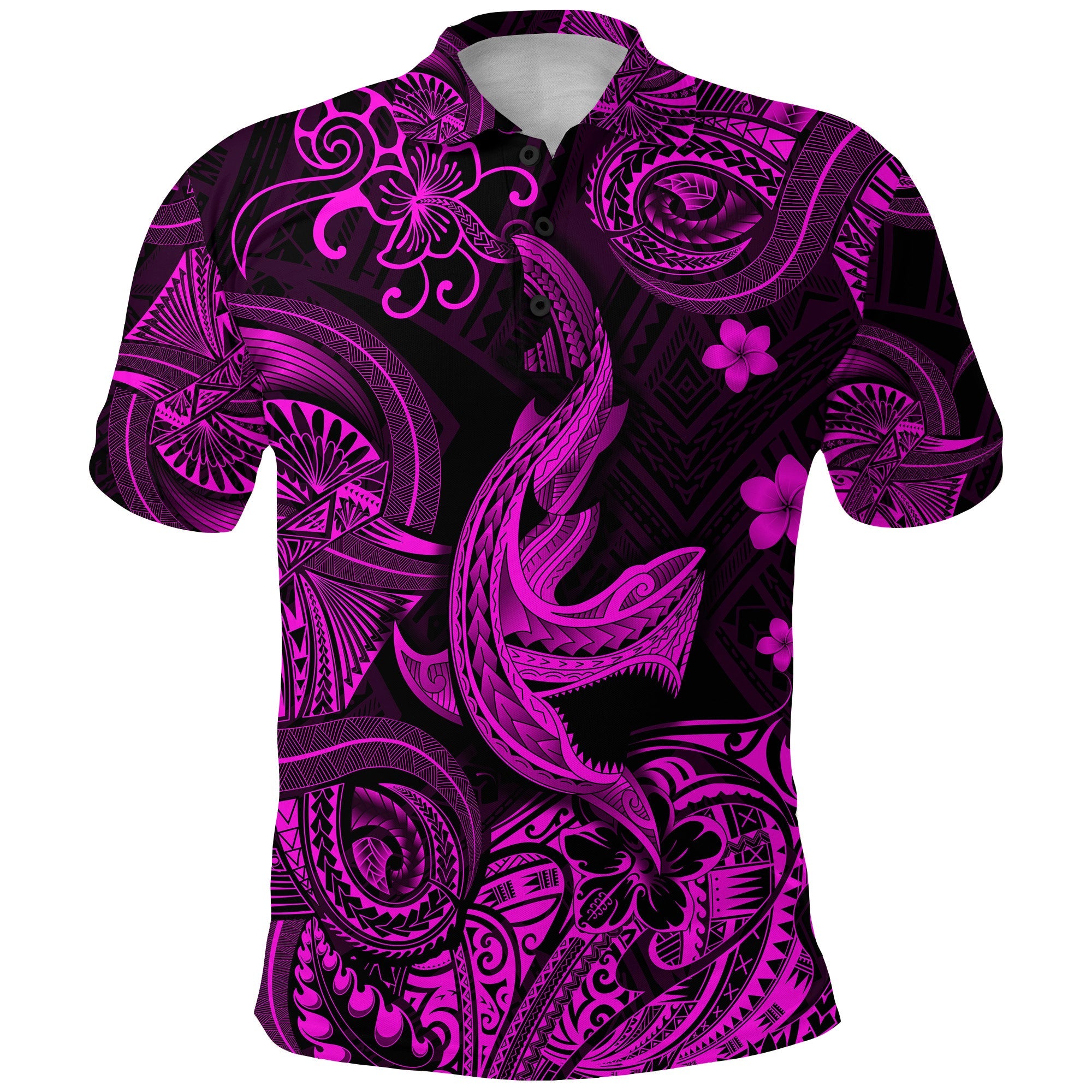 (Custom Personalised) Hawaii Angry Shark Polynesian Polo Shirt Unique Style – Pink Lt8