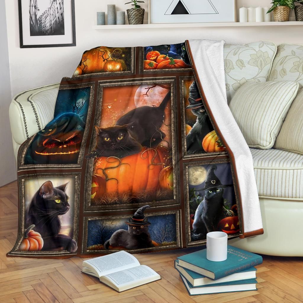 Get Here Halloween Cat Fleece Blanket All Over Prints