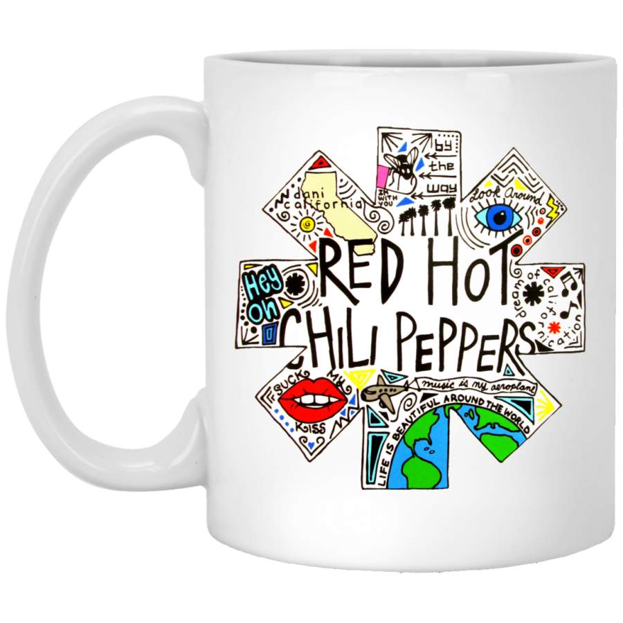 Bravado Adult Red Hot Chili Peppers Doodle Logo White Mug