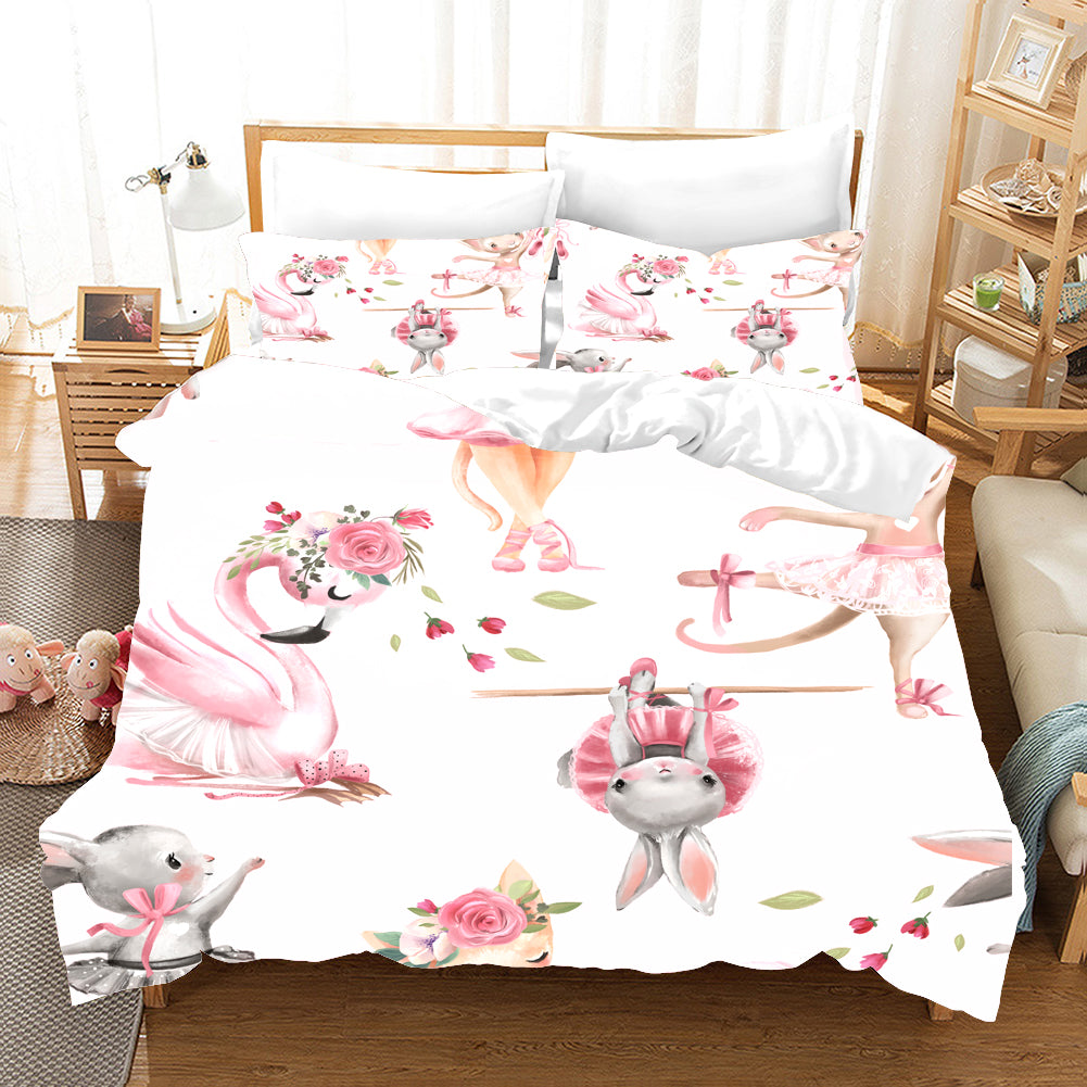 3D Pink Flamingo Rabbit Quilt Cover Set Bedding Set Pillowcases 78