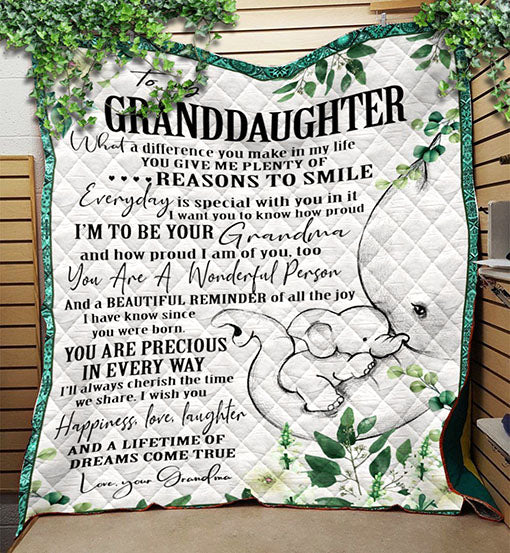 Personalized Elephant To My Granddaughter From Grandma  Quilt Blanket Great Customized Gifts For Birthday Christmas Thanksgiving Perfect Gifts