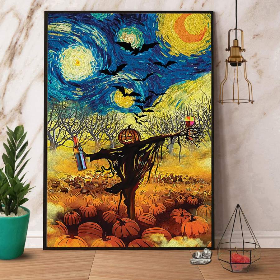 Halloween wine pumpkin funny halloween gift paper poster no frame/ wrapped canvas wall decor full size