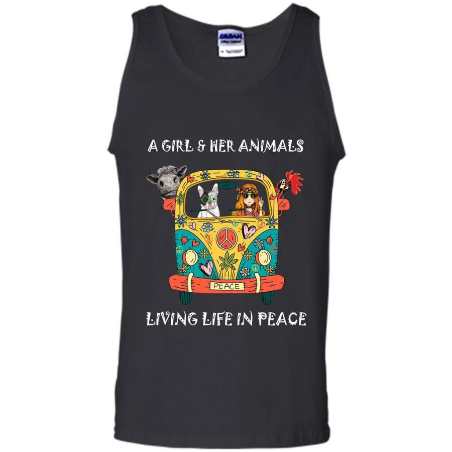 A Girl And Her Animals Living Life In Peace, Hippie Car Heifer Chicken Dog Lover – Canvas Unisex Tank