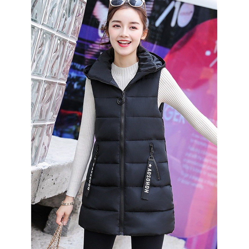 UHYTGF Korean Women Winter Down Cotton Jackets 2022 Loose Size Long Sleeveless Warm Top Fashion Hooded Chic Girl Parker Vest 427 alx