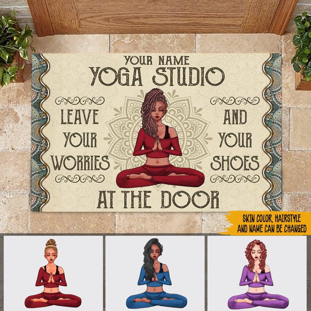 Yoga Custom Doormat Leave Your Worries And Your Shoes At The Door Personalized Gift