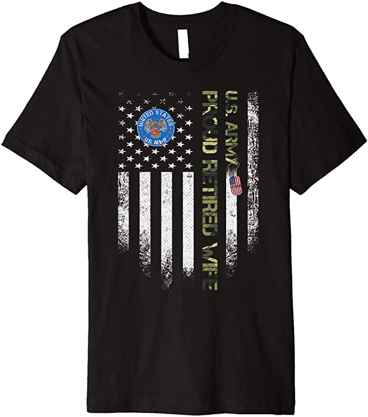 Vintage USA American Flag US Army Veteran Proud Retired Wife Premium T-Shirt