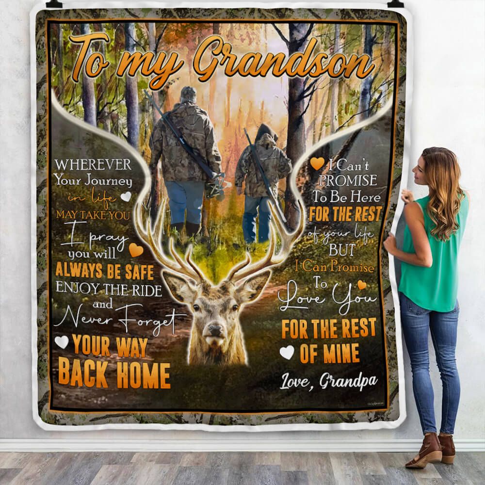 To My Grandson Never Forget Your Way Back Home Deer Hunting Blanket Gift For Grandson From Grandpa Birthday Gift Home Decor Bedding Couch Sofa Soft And Comfy Cozy