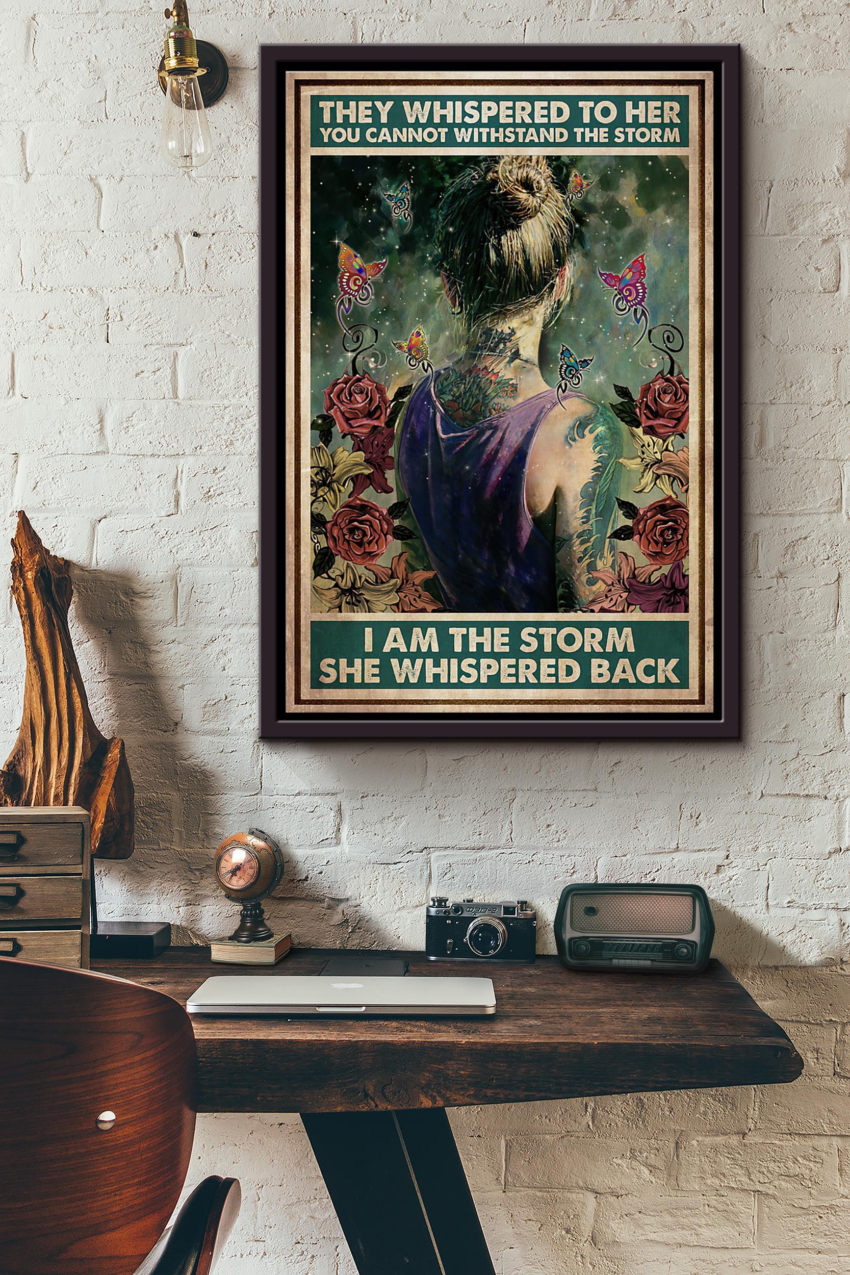 Tattooist Girl Flowers I Am The Storm She Whispered Back Vintage Poster Framed Matte Canvas
