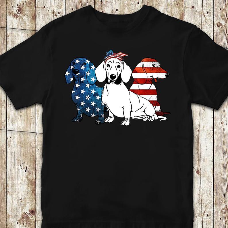 Black American Dachshund Patriotic Us Flag 4th Of July T Shirt Standard/Premium T-Shirt Hoodie