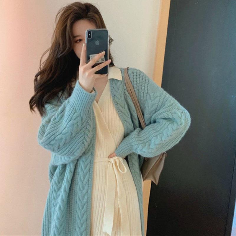 Winter Long Sweater Cardigans Women 2022 Lantern Sleeve Open Stitch Oversized Sweater Jacket Clothes Female Knit Coat alx