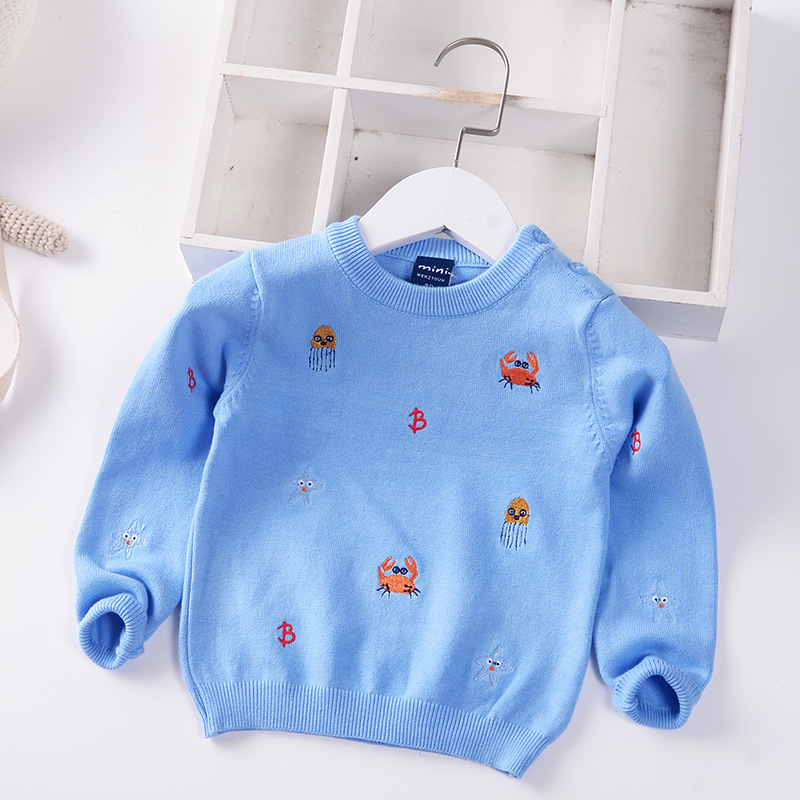 Boys Sweater Embroidery Cartoon Children Knitted Pullover Clothes 2022 Autumn Baby Color matching Child Infant Baby Sweaters alx