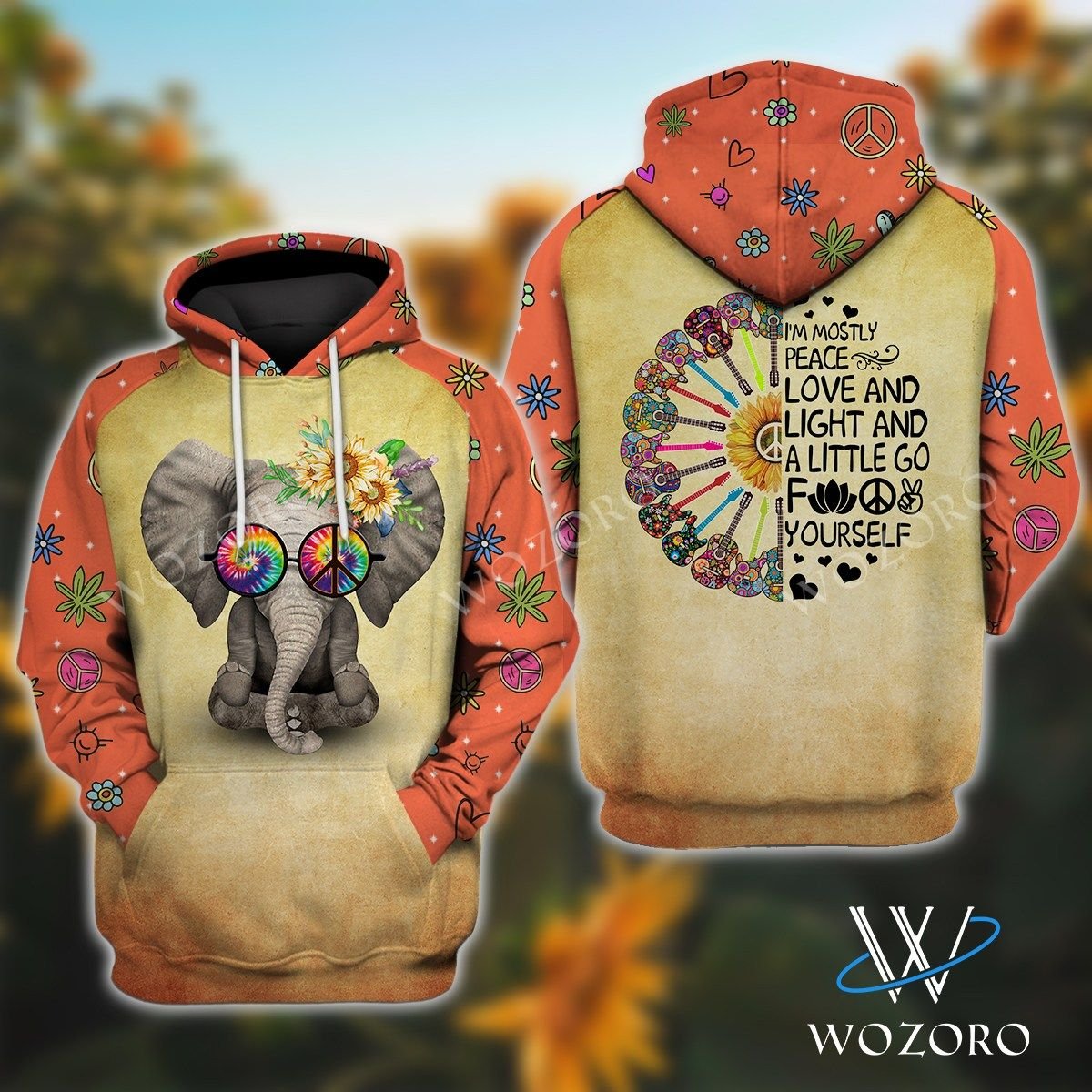 Peace Love And Light Elephant Yoga Hippie 3D Printed Sublimation Hoodie Hooded Sweatshirt Comfy Soft And Warm For Men Women S To 5Xl Ctc25039159