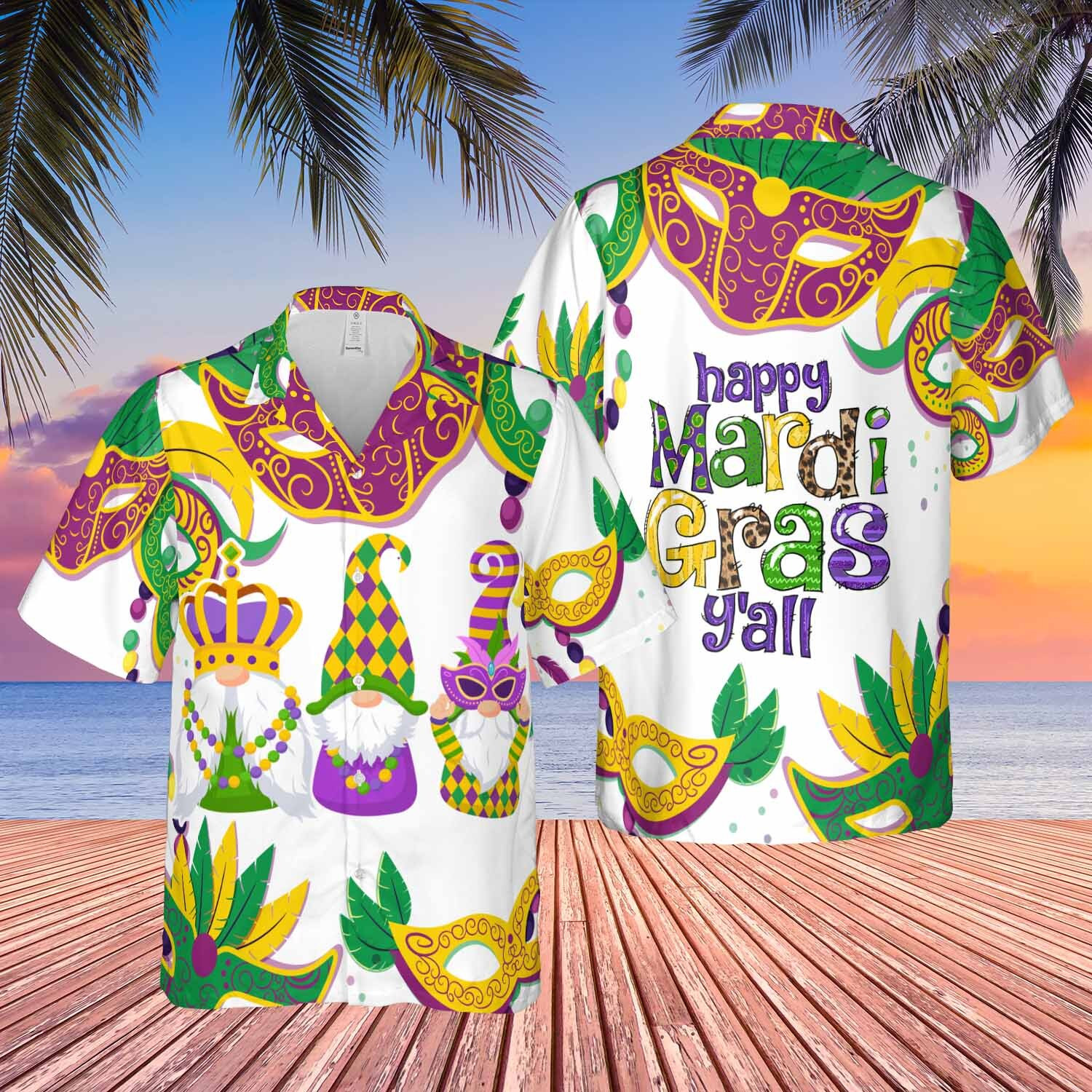 Funny Gnomes Happy Mardi Gras Hawaiian Shirt Gift Ha82518