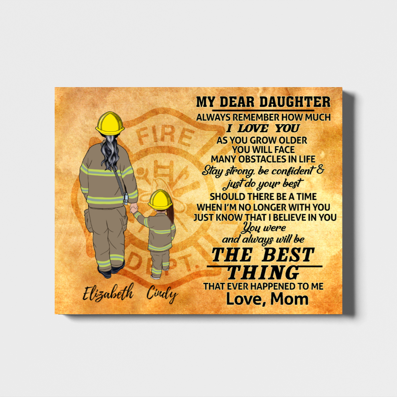 [Personalized Name] Mom Daughter Landscape Canvas Gift For Mother’S Day Home Decor Family’S Gift Gift For Firefighter Mother