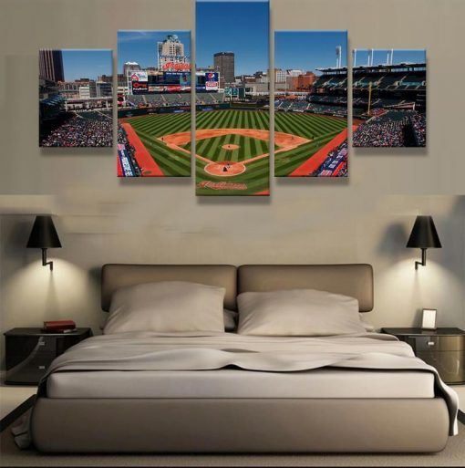 Cleveland Indians Baseball Stadium Baseball 5 Panel Canvas Art Wall Decor